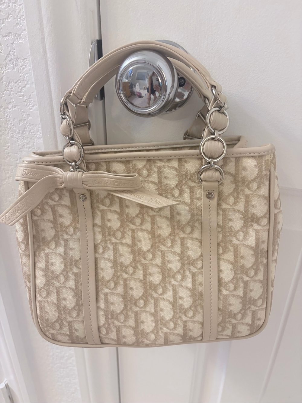 Dior Cream Oblique Canvas Satchel with Leather Trim